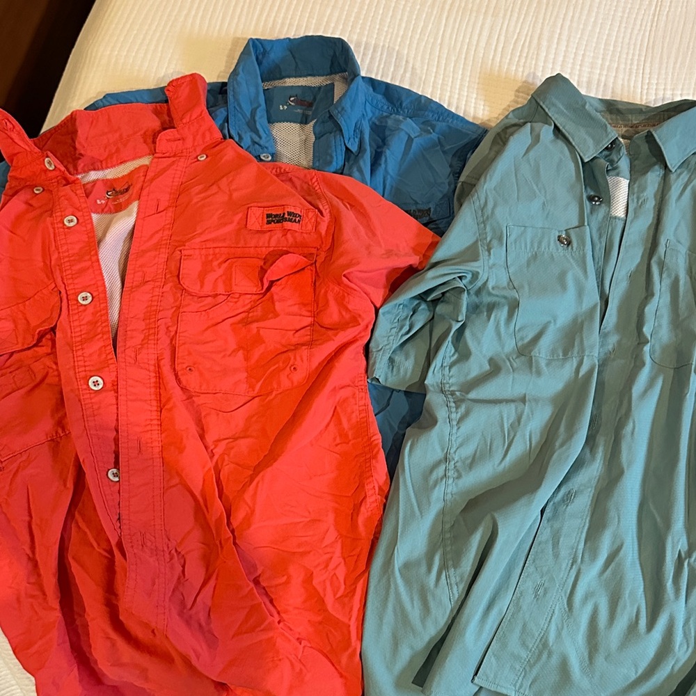 Men's FISHING Outdoor Shirt Set - melon, cornflower , and Sage Green size small